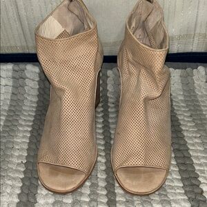 Vince Camuto Perforated Open-Toe Ankle Booties in Beige